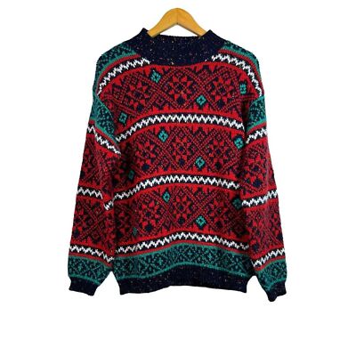 Vintage Long Sleeve Geometric Knit Sweater Women's Winter Ski