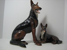 14 GERMAN SHEPHERD PAIR LARGE GLAZE POPPED REPAIRED CONDITION NICE DISPLAY