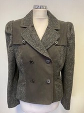 Brand New Label Lab Dk Grey Herringbone Tweed & Wax Cotton Trim Jacket Size 14