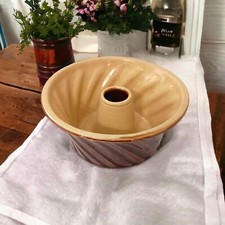 Antique Cake Pudding Mold Yellow Ware Rockingham Glaze Bennington Type 1800s