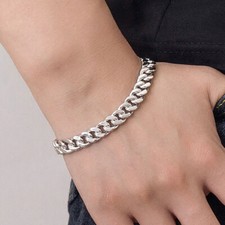 925 Sterling Silver Italy Cuban Link Chain Curb Chain Bracelet 8mm Men's Women's