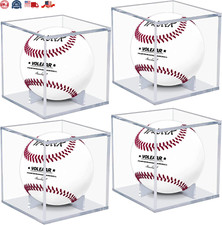 Baseball Display Case 4 Pack, UV Protected Acrylic Square Baseball Holder, Clear