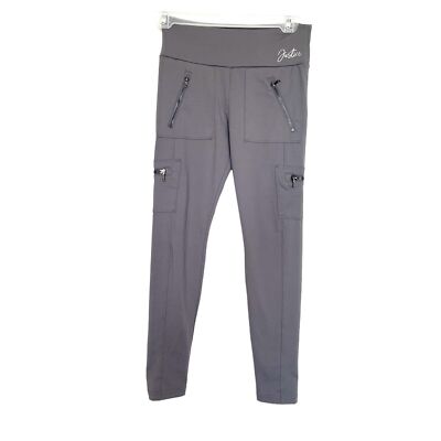 Justice Girls Leggings Sz M Active Cargo Zipper Pockets Wicking High Waist Gray