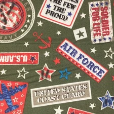 United States Military Branches 100% med cotton fabric by the yard #02