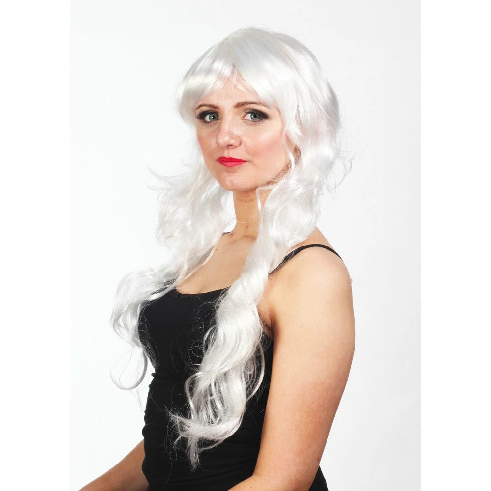 ICE WHITE Rave Wavy Long Luscious Glamour Wig Fancy Dress Party