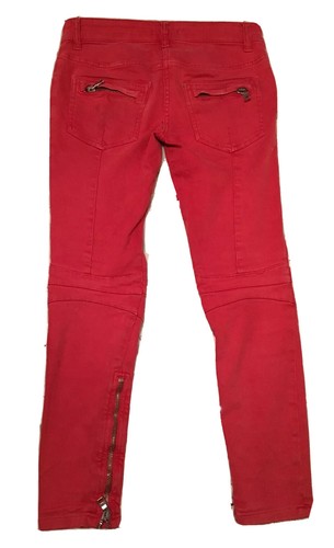 AUTHENTIQUE & SUPERBE JEAN BIKER BALMAIN boutiques ROUGE DÉLAVÉ TAILLE 38