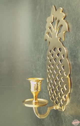Brass Pineapple Candlestick Wall Scones 9” tall, Made In India, Mint Condition - Picture 2 of 3