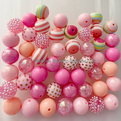 50 Qty 20mm Beads - Pastel Mixed Beads, Bubblegum Beads - Acrylic Beads - #34