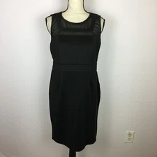 Spense Mini Sheath Dress Size 12 Womans Black Sleeveless Mesh Trim Stretch Knit