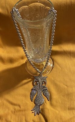 Vintage 60s Necklace Large Silver Toned Owl Free Moving Athena