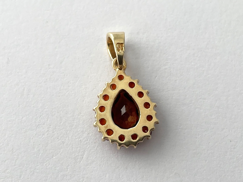 Granat Anhänger 9ct 9k Gelbgold Granat Tropfen Vintage Pendant - Bild 8 von 13