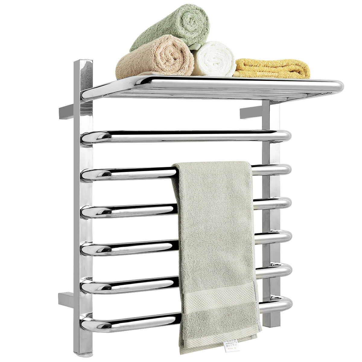 Costway 10-Bar Wall Mount Towel Warmer Stainless Plug-in Towel Rack w/ Top  Shelf | eBay