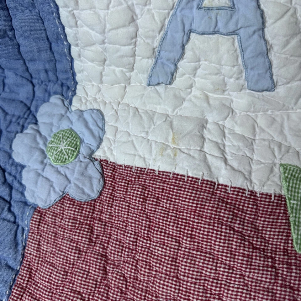 Colcha Pottery Barn Kids alfabeto ABC xadrez duplo parte inferior **MANCHAS - Imagem 4 de 4