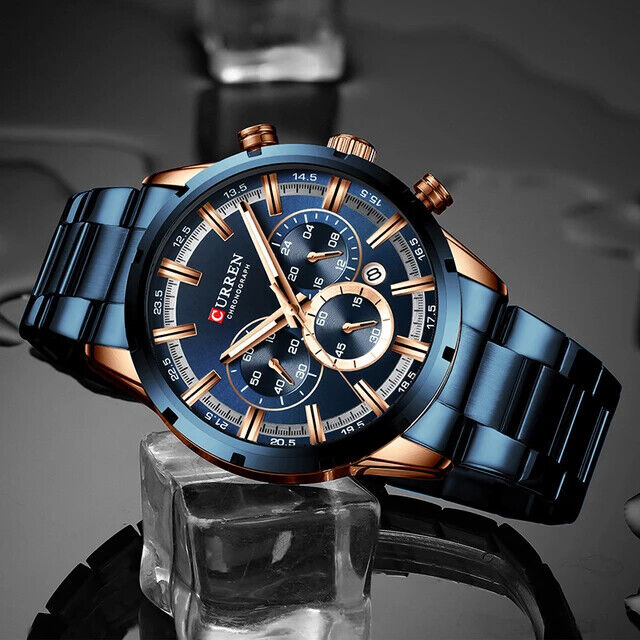 Curren Men luxury Sport Watch Stainless Steel Wristwatch Chronograph Classic Fit