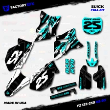 White & Cyan Slick Graphic Kit fits Yamaha Yz125 Yz250 02-05 Plates YZ 125 250