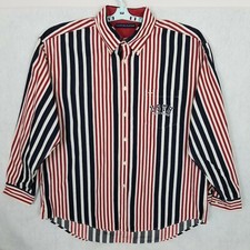 TOMMY HILFIGER USTH Embroidered Logo Men's Striped Button Shirt Patriotic