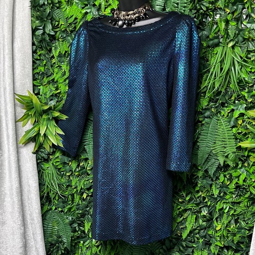 FREE PEOPLE Dress Women Small Blue Party Sparkly Cocktail Mini Boat Neck 1565 - Picture 15 of 17