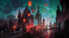 Landscape architecture castle planet fantasy art bridge Custom Gaming Mat Desk