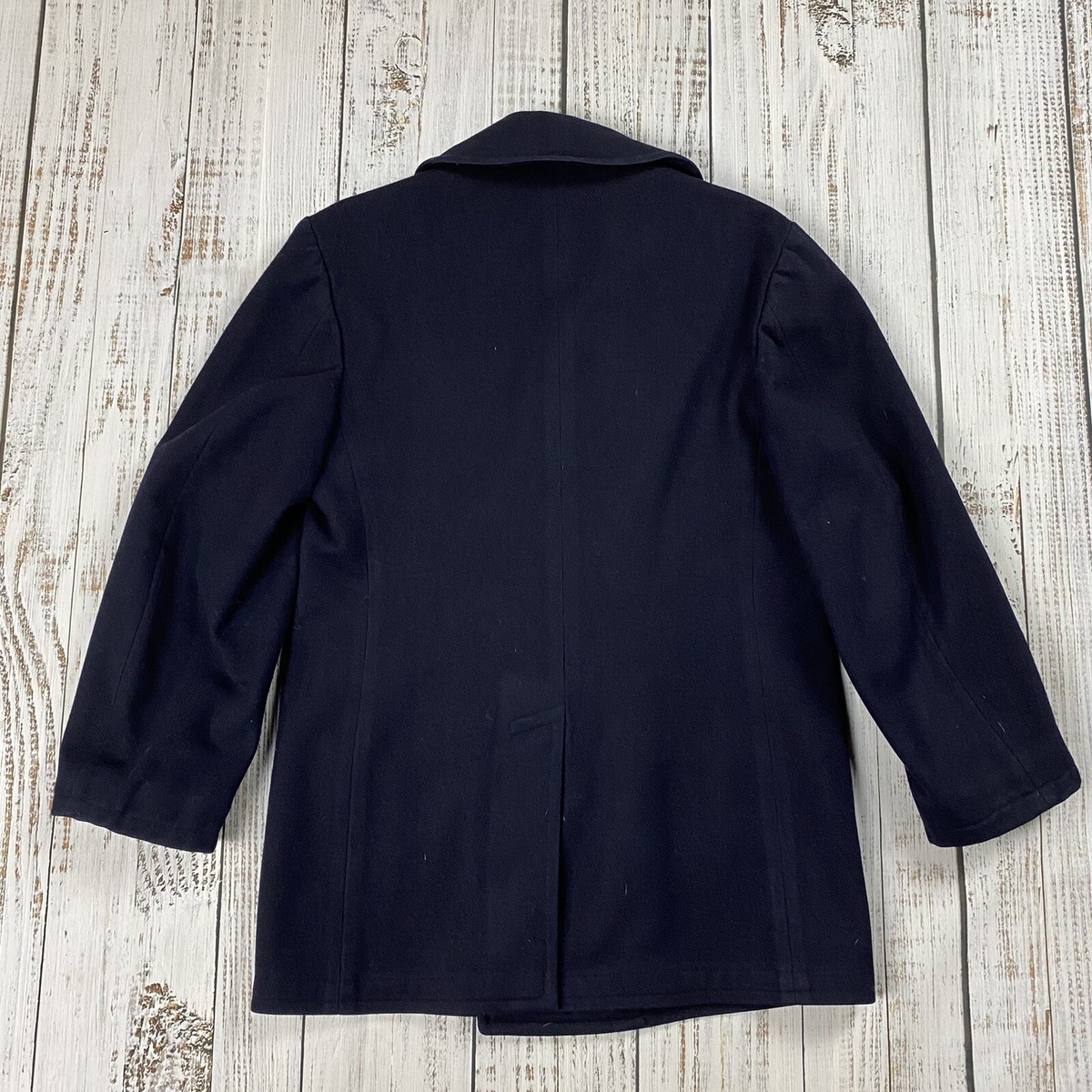 VINTAGE 1972 PEBROKE PEA COAT 36R NAVY MELTON WOOL MILITARY