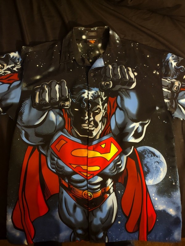 Superman DC Comics Super Hero Button Down Collar Camp Shirt Medium Comic Con