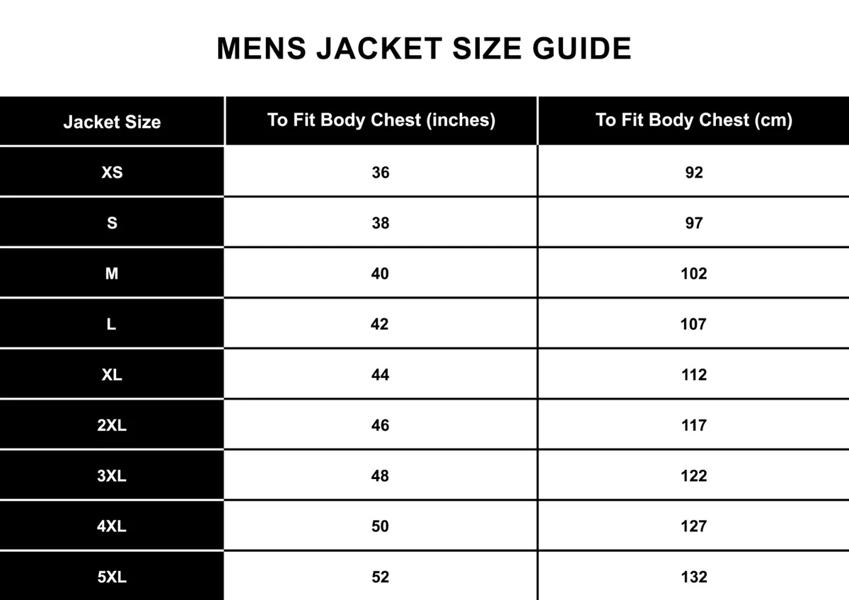 Drake jacket size chart on sale