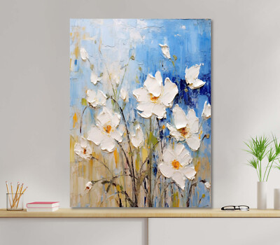 Painting White Flowers 5mm thick Plastic Poster Ready to Hang 45x60cm
