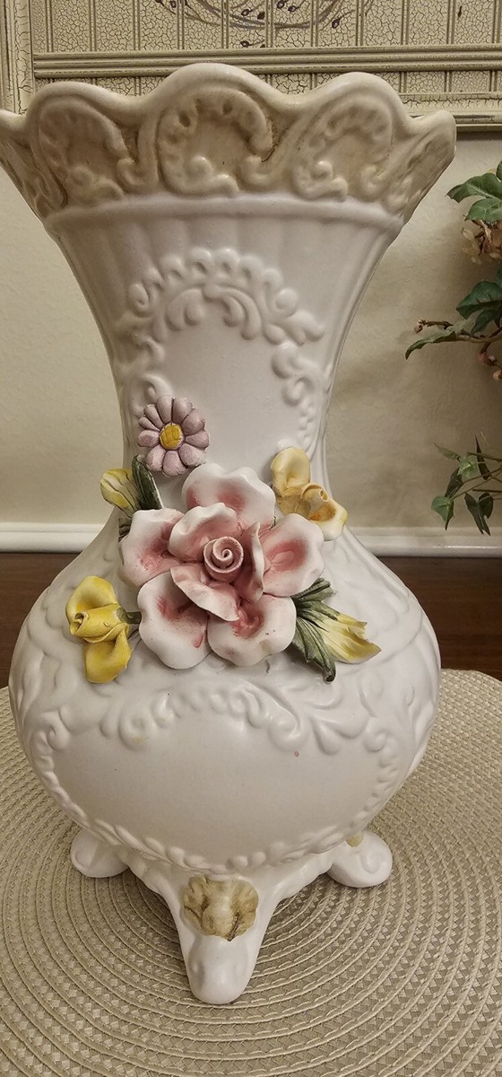 Vintage CapodimonteVases ColorfulDimensional Roses.Stamp on