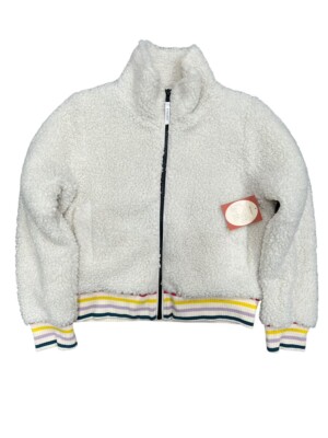 NEW Ivory Ella Sherpa Jacket Coat Full Zip Solid Cream Varsity Striped  Bomber M