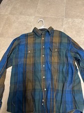 Eddie Bauer Elkhorn Twill Shirt Mens XL Blue Brown Green Button Up Vintage 