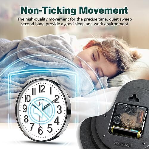 GLVSAE Wall Clock 12 Inches NonTicking Wall Clocks Battery Operated