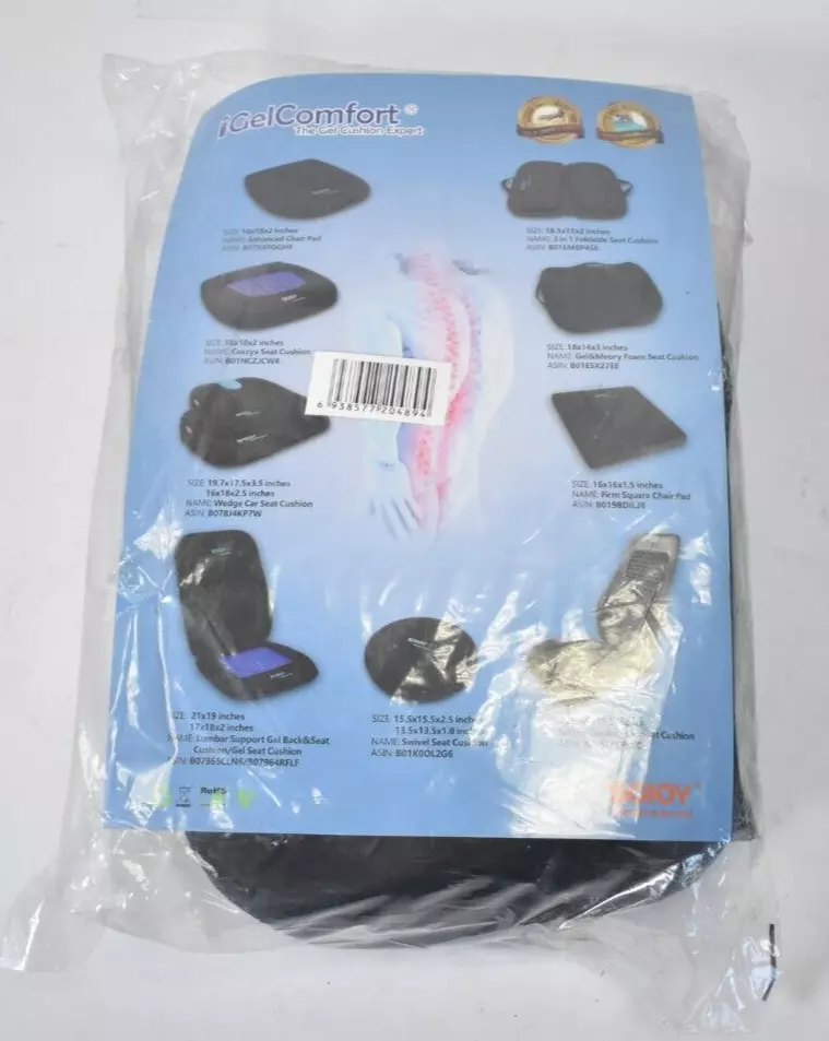 Sojoy iGelComfort Foldable Gel & Memory Foam Travel Seat Cushion Black 3 in  1