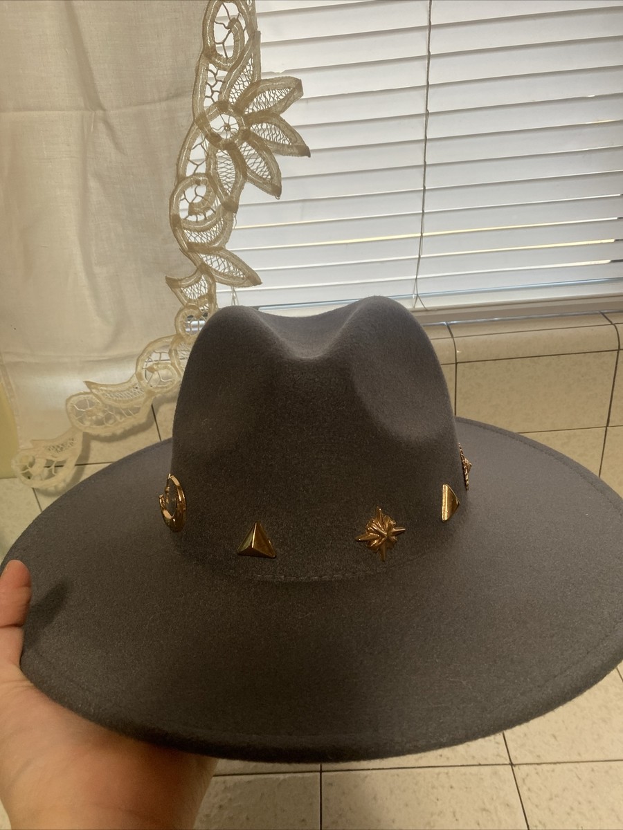 Anthropology GRAY Woven Ranch Faux Suede Hat W/ Gold Tone Pendants Boho MADE TO ORDER Luxury Grey Vegan Suede Hat-Special Edition  main image 3