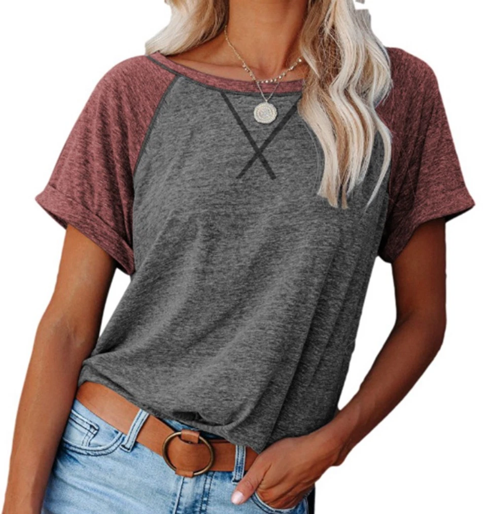 Camiseta Mujer Blusa Moda Raglan Manga Corta Bloque De Color Camisetas Casual eBay