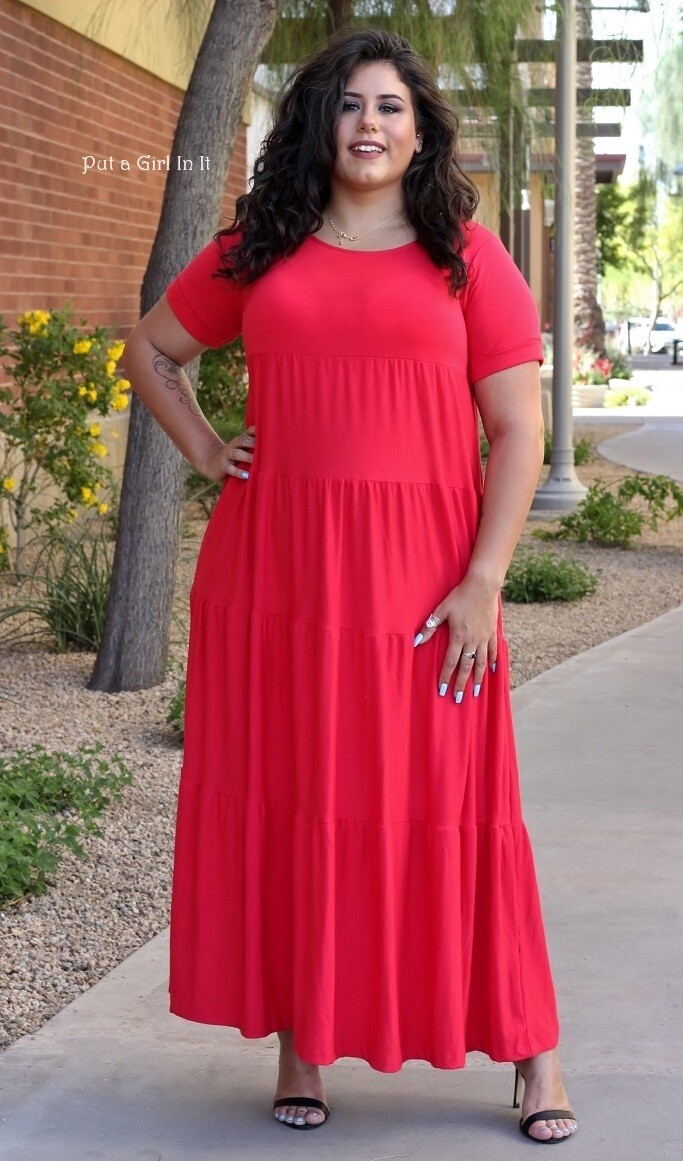 Plus Size Formal Dresses New Womens PLUS SIZE CHERRY RED Or TAUPE TAN  JERSEY TIERED BOHO