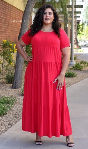 Neu Damen-Maxikleid ÜBERGRÖSSE KIRSCHROT oder TAUPE HELLBRAUN JERSEY ETUIKLEID BOHO 1X 2X - Bild 2 von 9