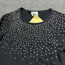Linea Louis Dell Olio Top 1X Black Sequin Pearl Pullover Sweater Silk Angora QVC