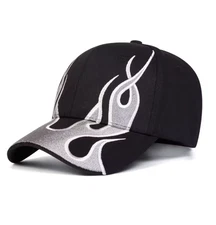 Flame Embroidery Baseball Cap Adjustable Snapback Hat Streetwear Trucker Style