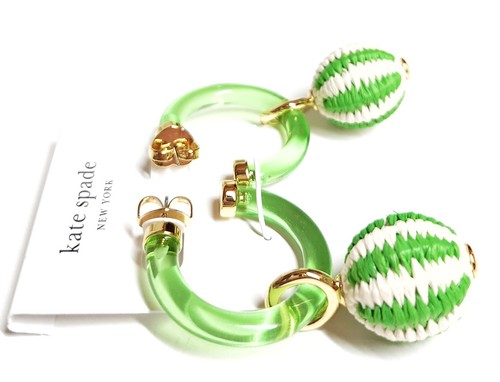 Kate Spade Feeling Bubbly Raffia Charm Hoop Earrings Green Multi-Color KH513 NWT - Picture 11 of 14