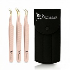 NOMSAR Professional Eyelash Extension Tweezers Set Fiber Tip Diamond Grip...