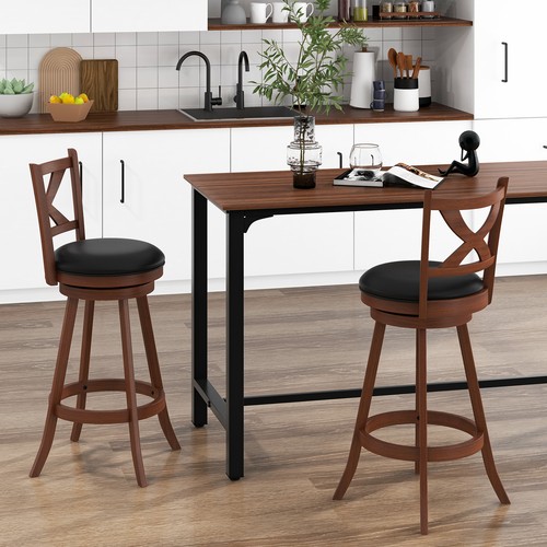Set of 2 Bar Stools 30" Classic Bar Height Swivel Chairs for Kitchen Pub - Picture 4 of 8