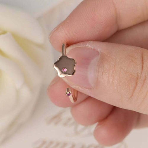 0.1ct Natural Pink Ruby Flower Open Cuff Engagement Ring 14k Rose Gold Plated - Picture 6 of 11