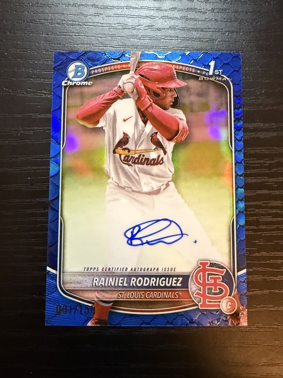2025 Topps Bowman Chrome 1st Rainiel Rodriguez Blue Reptilian Auto /150