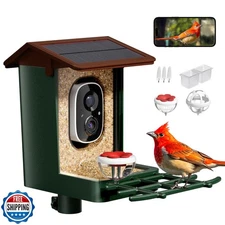 Smart Bird Feeder with Camera Solar Powered 2K HD Video, 10,000+ Species AI R