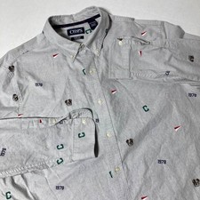 Chaps Stretch Oxford Shirt Long Sleeve All Over Bulldog C 1978 Print Men's XXL