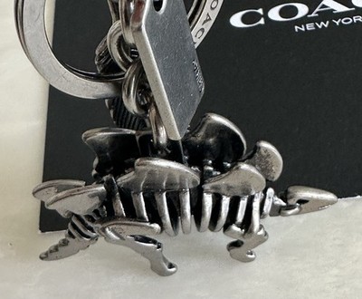 COACH STEGGY STEGOSAURUS & FEATHER NICKEL BAG CHARM KEYRING 65134