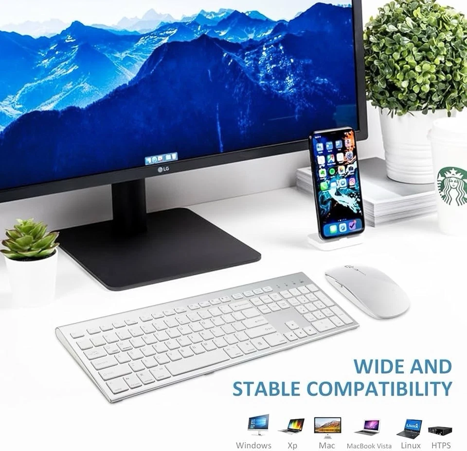 Wireless Keyboard and Mouse Silver White Full Size 2.4G USB portables Quiet C... - Image 4 of 4