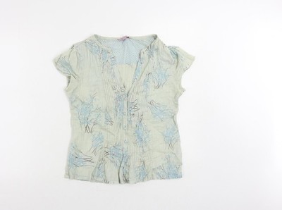 Monsoon Damen grün Blumenmuster Baumwolle Basic Knopfleiste Größe 10 V-Ausschnitt