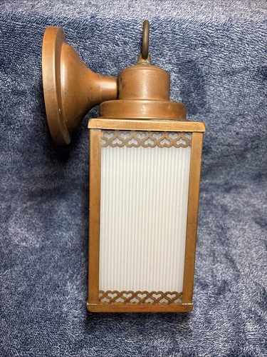 Vintage Union Made Copper Lantern Wall Mount Light Fixture White Fluted Glass 
