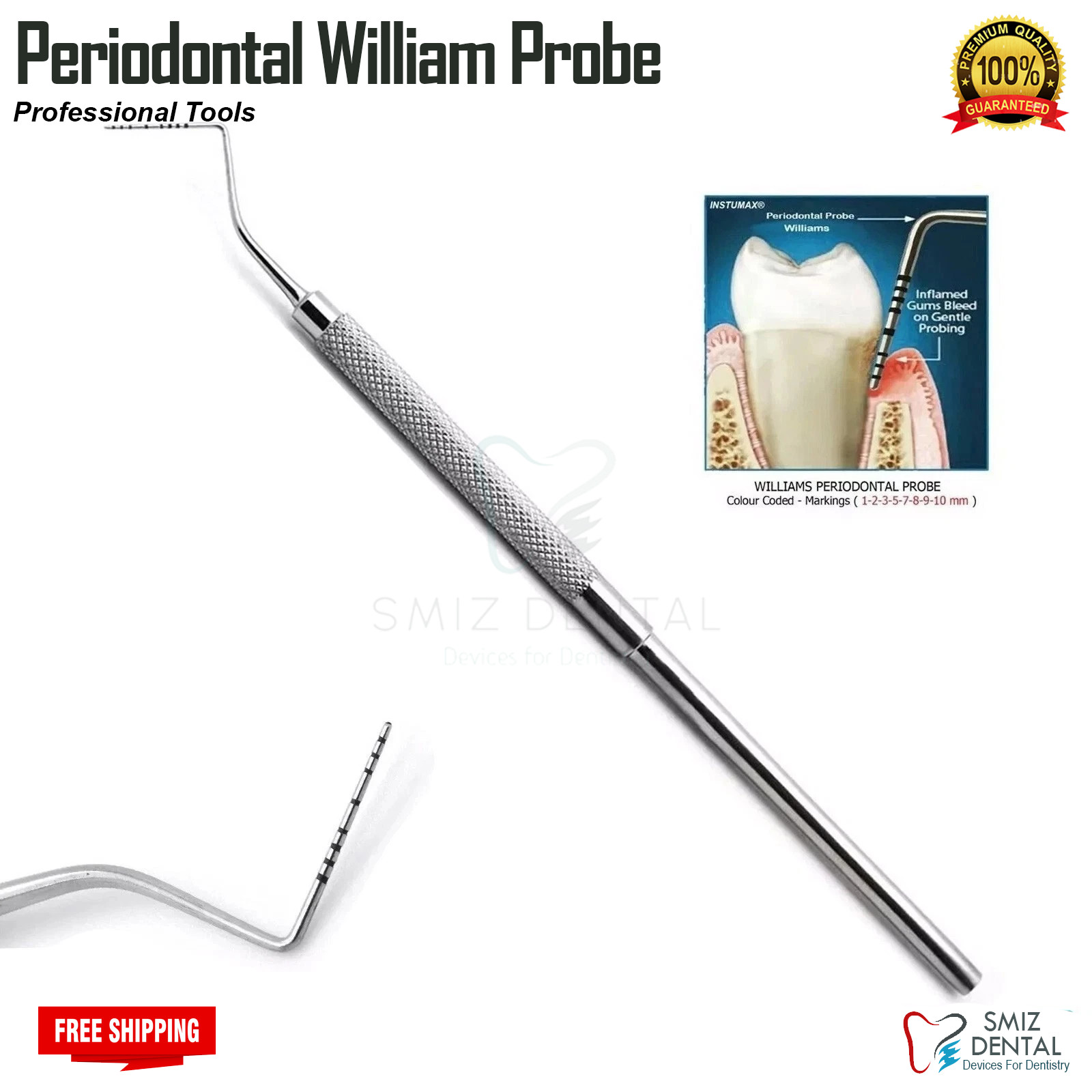 Dental Periodontal Williams Probe Color Coded Pocket Depth Measuring Probes