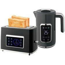 HOMCOM 1.7L 3000W Rapid Boil Kettle and 2 Slice Toaster Set Crumb Tray Grey